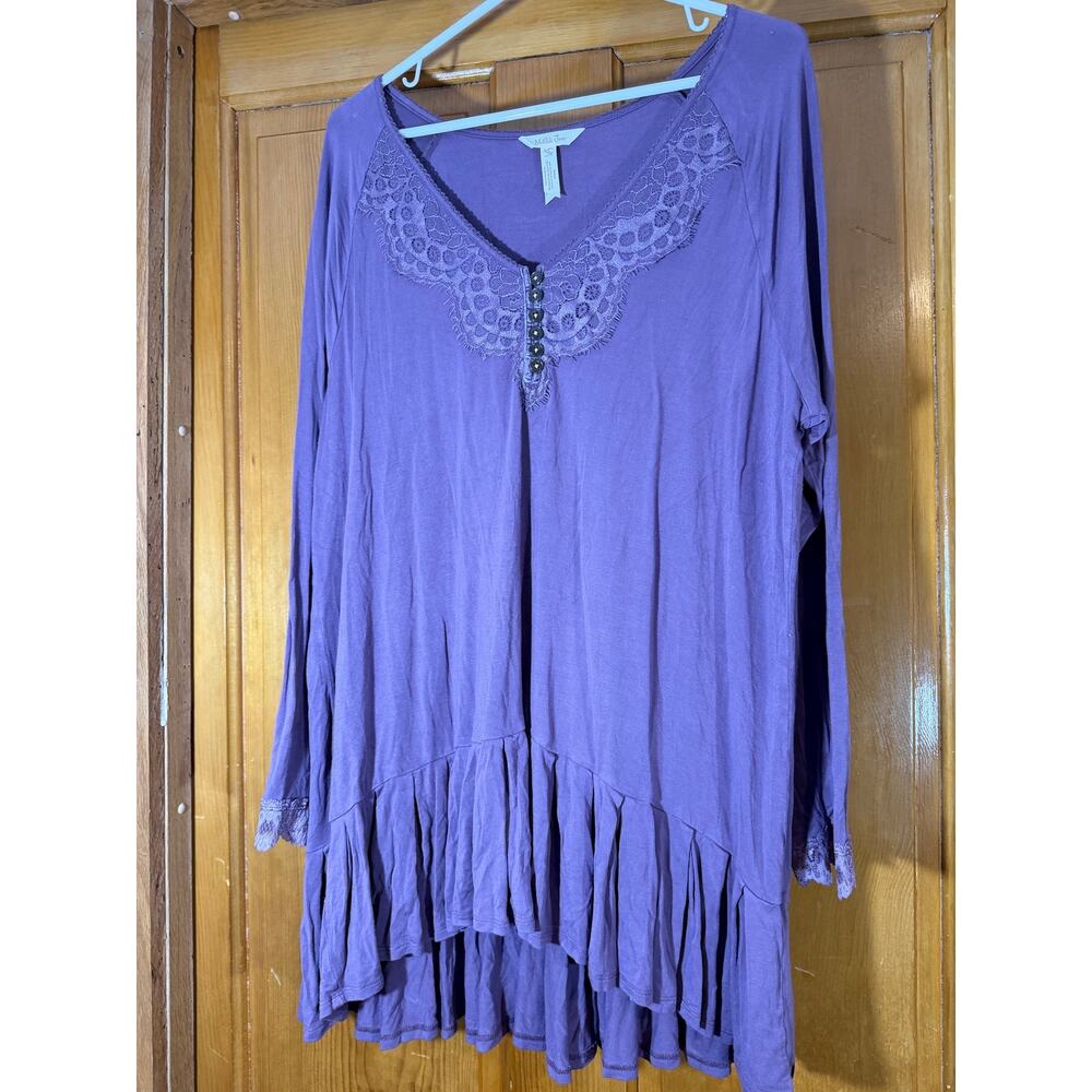Matilda Jane Purple Seasonal Goods Heather Lace Peplum Henley Tunic Top XL